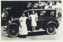 Josephine Cecelia Girolo and Josephine Peirina Girolo posed by the family car in Santa Rosa, California, 1922