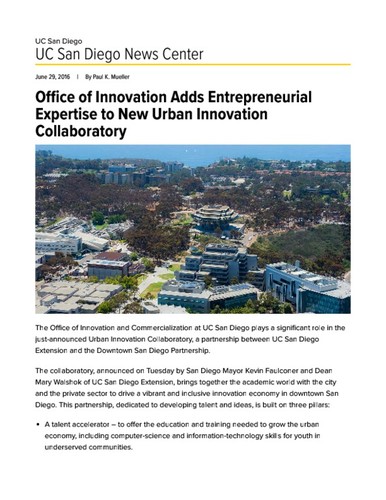 Office of Innovation Adds Entrepreneurial Expertise to New Urban Innovation Collaboratory