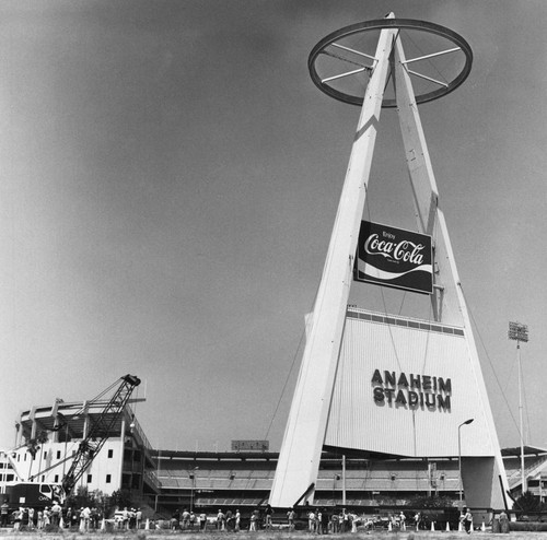 Anaheim Stadium, Installation of the Big A Scoreboard. [graphic]