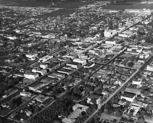 Aerial View of Anaheim, Looking Northeast From Palm Street Across Center Street. [graphic]