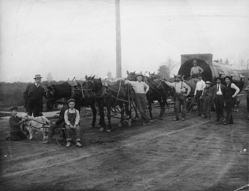 Goat Cart and Horse-Drawn Wagon with Boiler, Anaheim [graphic]