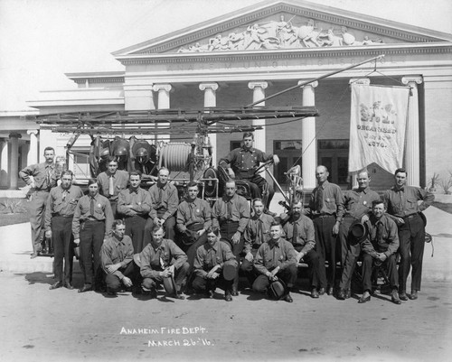 Anaheim Fire Department, Group Portrait with Fire Truck [graphic]