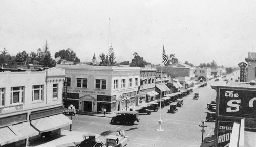 Birds-Eye-View of Center Street at Los Angeles Street, Anaheim. [graphic]