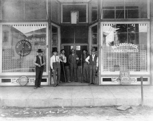 Frank Dyer and Others Outside Chilie's Place Pool Room, Anaheim [graphic]