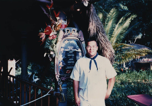 Kenneth Lee Working at Pavillion Kitchen in Disneyland, Anaheim [graphic]