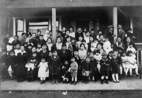 Congregation of Japanese Free Methodist Church in Front of Nihonjin Kai Hall, Anaheim [graphic]