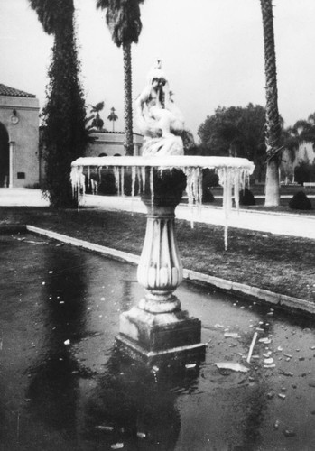 Anaheim City Park, Fountain During Big Freeze of 1937. [graphic]