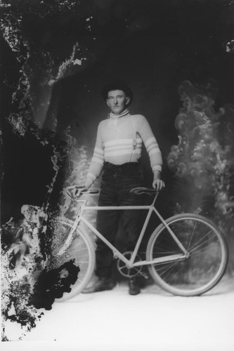 Henry Smith with Bicycle, Anaheim. [graphic]