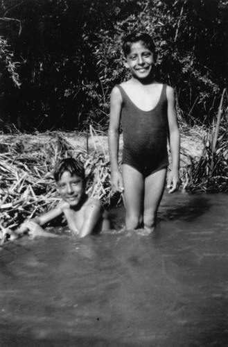 Edward and Leo Castro Playing in the Santa Ana River, Anaheim [graphic]