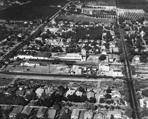 Aerial View of Anaheim, Looking West Across Atchison Street, between Center Street and Broadway. [graphic]