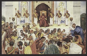 Ancient African History. Kanaissa ai King of Ghana in the 7th Century feeding 10 thousand subjects from the Palace