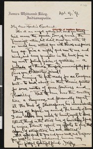 James Whitcomb Riley, letter, 1891-04-21, to Hamlin Garland