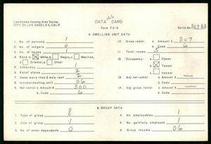 WPA Low income housing area survey data card 166, serial 32783