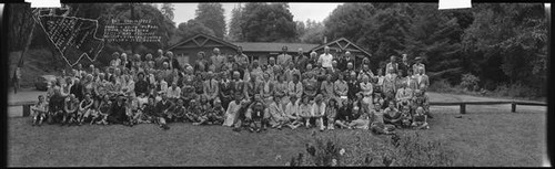 Group portrait of the attendees of the Old Timers Epworth League Institute training at Monte Toyon Camp