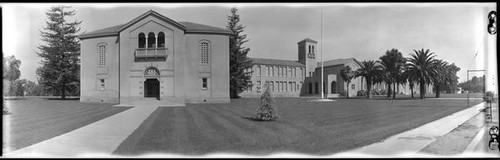 Panoramic view of the Roosevelt Junior High School Building and Lawn