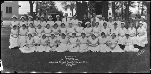 Group portrait of staff and nurses at Santa Clara County Hospital