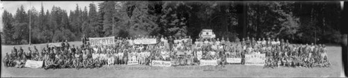 Group portrait of the attendees of the July 1940 Methodist Youth California Conference in Humboldt, California