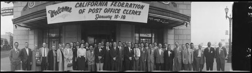 Group portrait of the attendees of the 1959 California Federation of Post Office Clerks Convention in San Jose, California