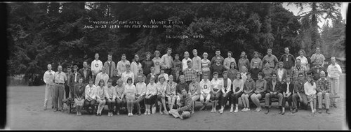 Group portrait of the attendees of the 1958 Worship of Fine Arts Institute meeting at Monte Toyon