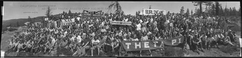 Group portrait of the attendees of the 1940 Methodist Youth California Conference at Camp Pahatsi