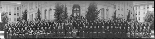 Group portrait of the members of the Jesuit Sacred Heart Novitiate in Los Gatos, California