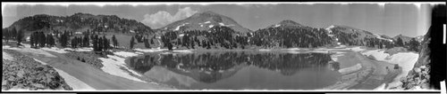 Panoramic image of Mount Lassen and Lake Helen, California