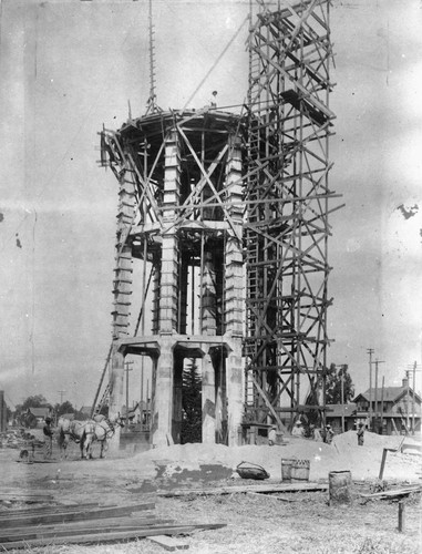 Anaheim Municipal Light and Water Works, Water Tower Under Construction. [graphic]