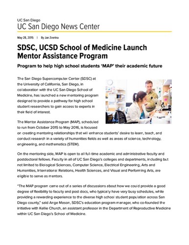 SDSC, UCSD School of Medicine Launch Mentor Assistance Program