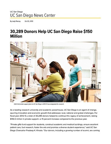 30,289 Donors Help UC San Diego Raise $150 Million
