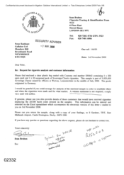 [Letter from Sean Brabon to Peter Redshaw regarding request for cigarette analysis and customer information]