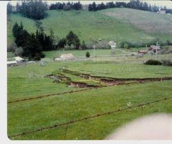 View of the damage caused by a landslide at 2540 Blucher Valley Road, south of Sebastopol, California, April 1983