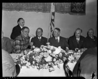 Leo Carrillo, A.L. Lathrop, Mayor Frank L. Shaw, and Paul G. Ritter at a breakfast given by the Women's Committee of the Philharmonic Orchestra, Los Angeles, October 14, 1935