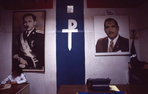 Portrait of presidential candidate Mario Sandoval Alarcón at his headquarters, Guatemala City, 1982