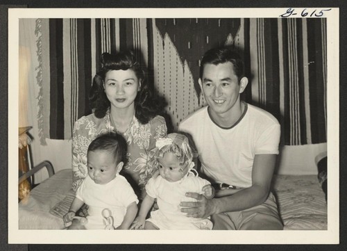 Pvt. Joe Watanabe and his family. Pvt. Watanabe left with the first group of inductees for Camp Blanding, Florida, May 1[?], 1944. Rivers, Arizona