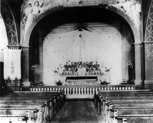 Interior of the Plaza Church, with altar and pews