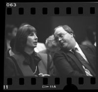 Bobbi Fielder and her advisor Paul Clarke in court during indictment hearing in Los Angeles, Calif., 1986