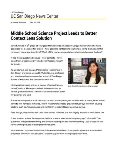 Middle School Science Project Leads to Better Contact Lens Solution