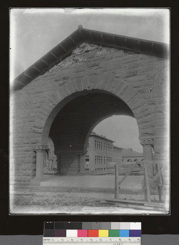 [Side view of Memorial Arches, Stanford University.]