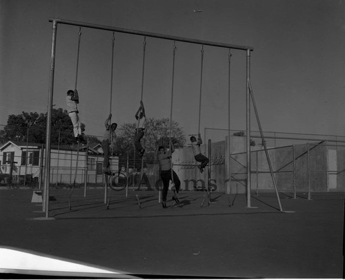 Rope climb, Los Angeles, 1964