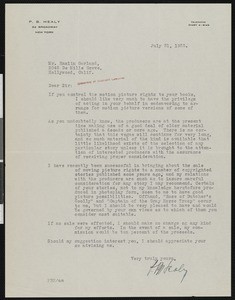 P.B. Healy, letter, 1935-07-31, to Hamlin Garland
