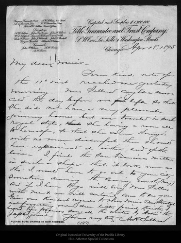 Letter from A. H Sellers to John Muir, 1895 Apr 18