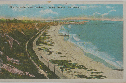 Coast along the Palisades looking south to the Long Wharf in Santa Monica