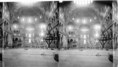 The interior of St. Sophia (Mosque the most ancient and first cathedral ever built of such enormous dimensions. Turkey. Constantinople