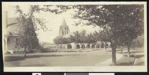 View of various buildings and corridors at Stanford University, ca.1900