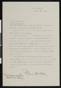 H. Bennett Abdy, letter, 1922-08-07, to Hamlin Garland
