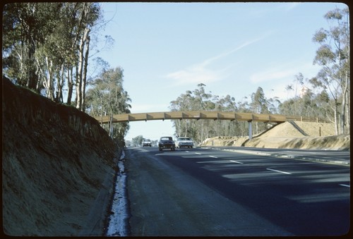 Pedestrian bridge over Highway 101 looking north