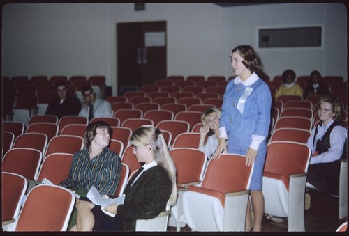 A student stands to speak at the Constitutional Convention