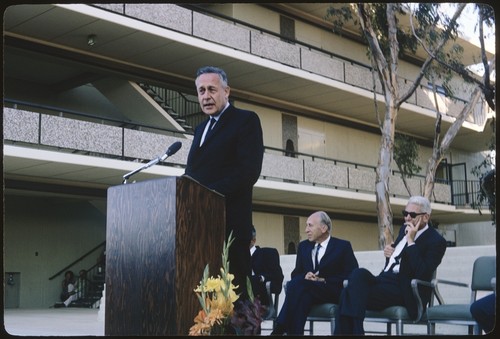 Roger Revelle speaking at the Revelle College dedication ceremony