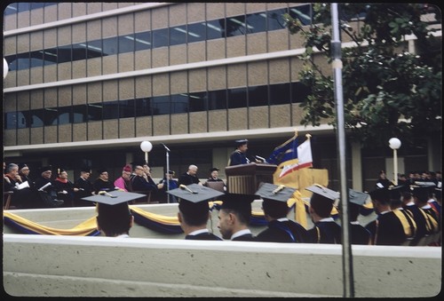 UC President Clark Kerr speaking at Chancellor Galbraith's inauguration ceremony