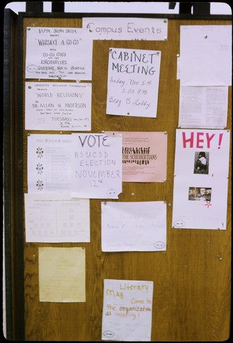 Campus events bulletin board kiosk near the Revelle College Residence Halls